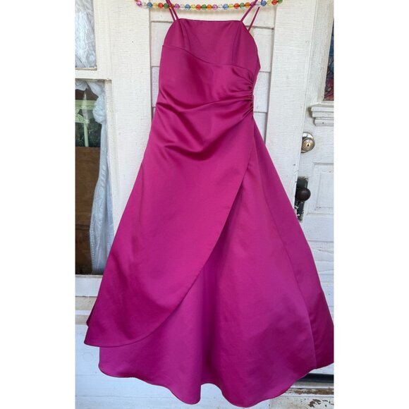 Vintage 90's Fuscia Pink Midi Formal Prom Bridal Dress Tulle Puff Size 6 - Picture 10 of 12